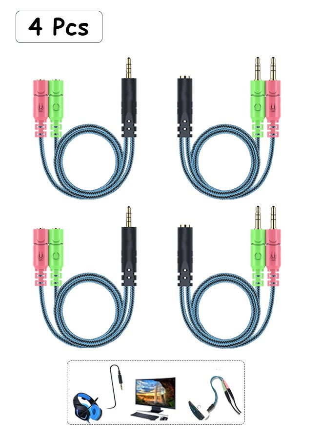 إم إكس إن 4 قطع من كابل محول سماعة رأس 3.5 ملم - موزع ميكروفون - موزع سماعات كمبيوتر عملي، موزع ثنائي في واحد مناسب لأجهزة الكمبيوتر والهواتف المحمولة والميكروفونات ووحدات التحكم بالألعاب (أسود وأزرق) - Image 1