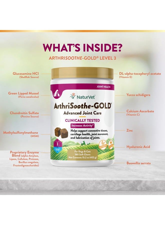 ArthriSoothe-Gold Level 3 Advanced Joint Care for Dogs – Soft Chew Dog Supplement with Glucosamine, MSM, Chondroitin & Hyaluronic Acid – Wheat-Free Pet Supplements – 180 Ct.