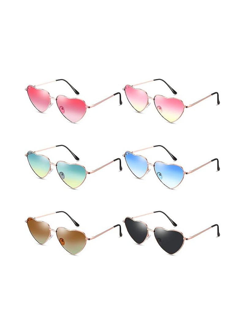 SYOSI 6 Pairs Heart Shaped Sunglasses Vintage Heart Frame Sunglasses Multicolor Metal Retro Glasses for Women - Image 1