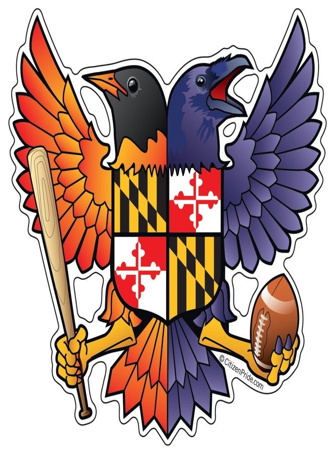 Citizen Pride Birdland Baltimore Raven and Oriole Maryland Crest 4.85x4.75 inches Sticker Decal die Cut Vinyl - Made in USA - Image 1