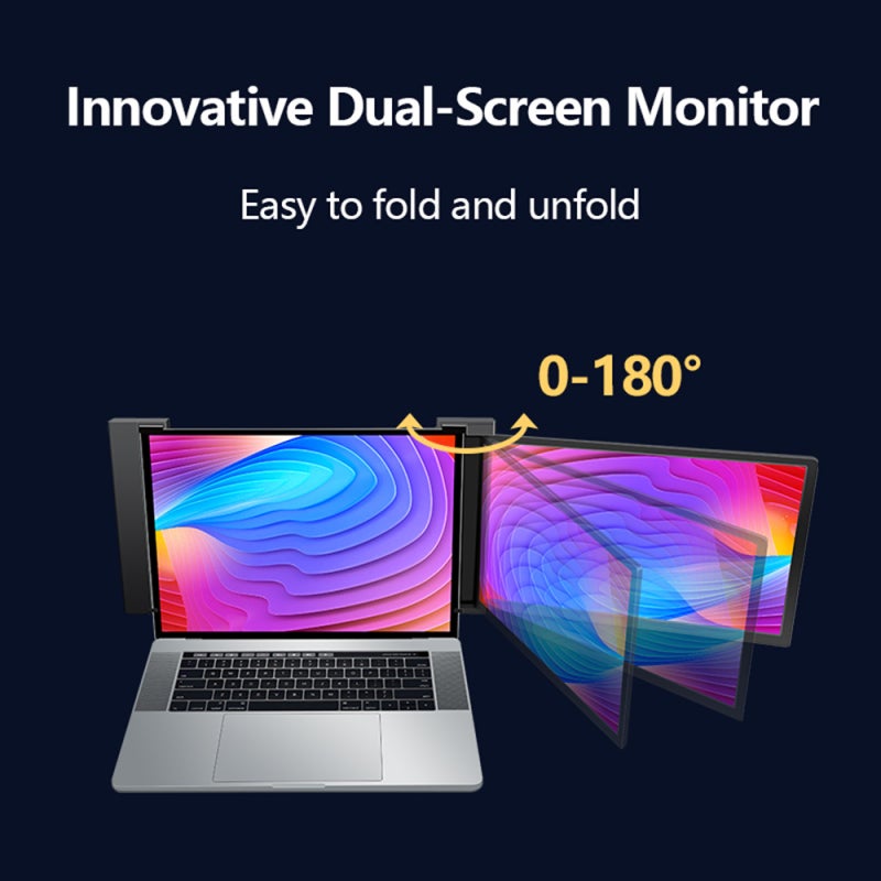 شاشة توسيع محمولة لأجهزة اللابتوب: شاشة فضية بدقة 1920*1080P FHD IPS بقياس 14 بوصة ومع زاوية مشاهدة 178 درجة - شاشة مزدوجة مع دعامة مطوية ودوارة وثابتة وقابلة للتعديل لمكتب السفر والعمل عن بعد - Image 5