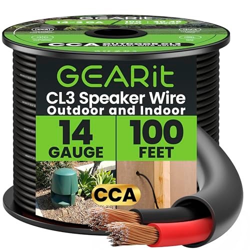 GEARit Outdoor Speaker Wire CL3 Rated, 14 Gauge Speaker Wire, Speaker Cable 100 ft for Outdoor Speakers, Patio, Garden, Backyard Audio, Direct Burial in Ground/in Wall, CCA (Black, 2-Conductors) - Image 1