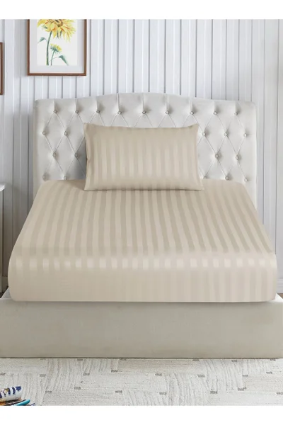 Donetella 2-Piece Striped Bedding Set – Single Fitted Sheet 120x200+30 cm with All-Around Elastic &amp; 1 Matching Pillowcases