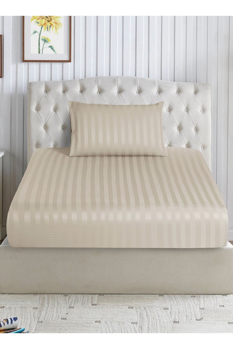 Donetella 2-Piece Striped Bedding Set – Twin Fitted Sheet 120x200+30 cm with All-Around Elastic & 1 Matching Pillowcases - Image 1