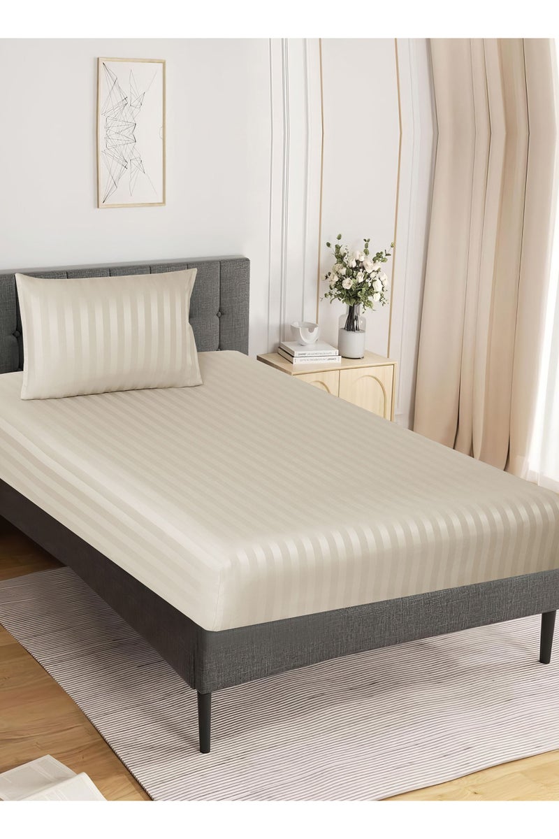 Donetella 2-Piece Striped Bedding Set – Twin Fitted Sheet 120x200+30 cm with All-Around Elastic & 1 Matching Pillowcases - Image 2