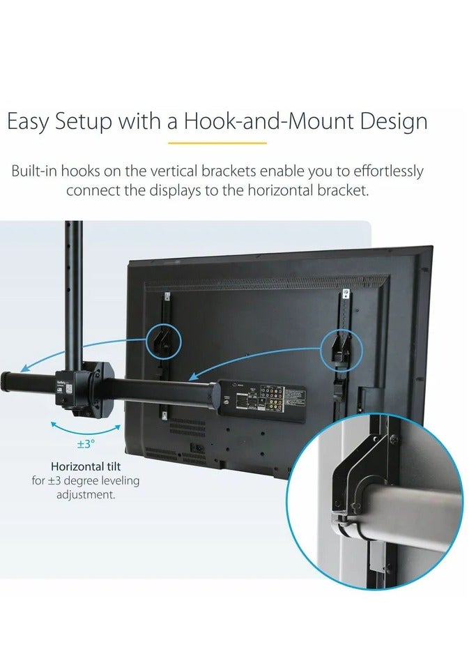 هامود حامل سقف مزدوج قوي للتلفزيون، حامل سقفي مستوٍ متجاور لمعظم أجهزة التلفزيون ذات الشاشة المسطحة LED وLCD مقاس 37-70 بوصة - Image 3