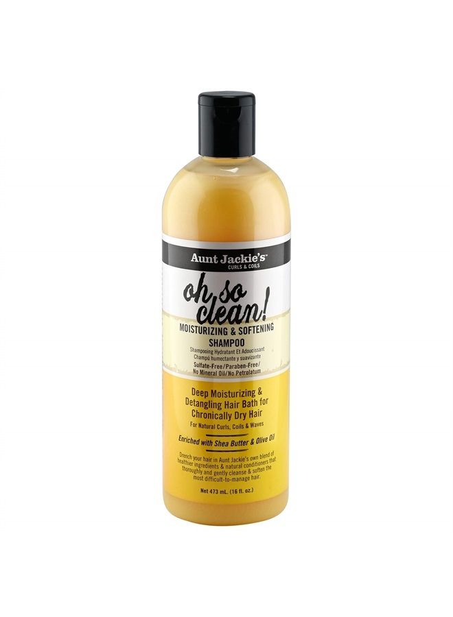 Aunt Jackie's Curls and Coils Oh So Clean Deep Moisturizing and Softening Hair Shampoo for Natural Curls, Coils and Waves, Enriched shea Butter, 16 oz - Image 1