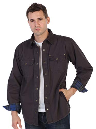 Gioberti Men's 100% Cotton Brushed and Soft Twill Shirt Jacket with Flannel Lining, Charcoal, XL - Image 2