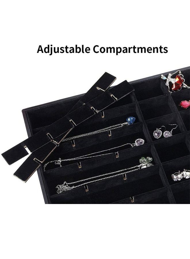 PADOM منظم مجوهرات بادوم، منظم القلائد والساعات والخواتم والأقراط والأساور، منظم عرض المجوهرات المخملي القابل للتكديس باللون الأسود، 24 شبكة - Image 4