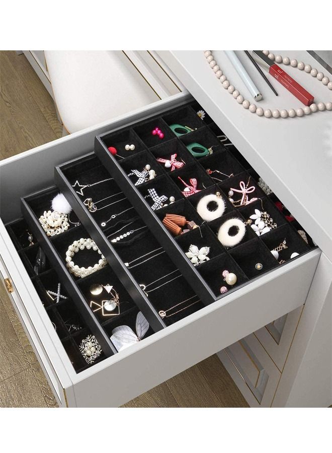 PADOM منظم مجوهرات بادوم، منظم القلائد والساعات والخواتم والأقراط والأساور، منظم عرض المجوهرات المخملي القابل للتكديس باللون الأسود، 24 شبكة - Image 3