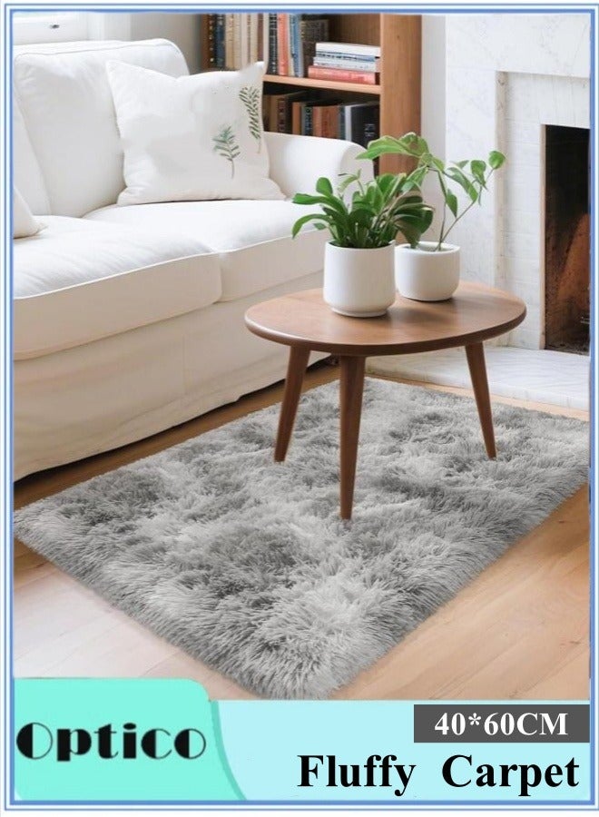 Optico Super Soft Rugs Fluffy Carpets Tie-Dye Rugs for Living Room Bedroom Girls Kids Room Nursery Home Decor Non-Slip Machine Washable Carpet (Grey, 40*60CM) - Image 1