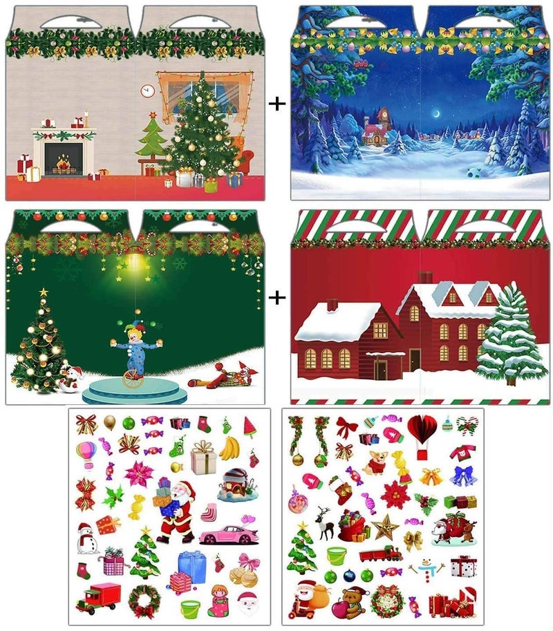 Dream Loom Puffy Sticker Play Set Creative Toy with DoubleSided Printing 4 Kinds of Christmas Folding Scenes 110 Reusable Xmas Puffy Stickers Multicolor