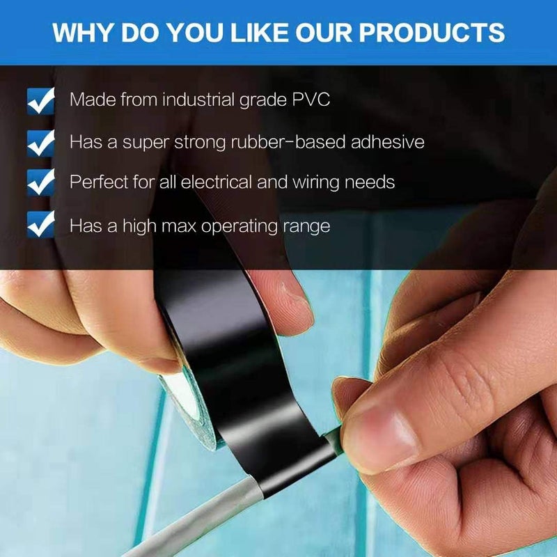 Wapodeai 3PCS Electrical Tape, Flame Retardant Indoor Outdoor High Temperature Resistance Electric Tape, Premium Black Waterproof Tape, 0.62 in X 49 ft - Image 5