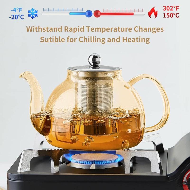 DOPUDO 40OZ (1200ML) Glass Teapot with Infuser Stovetop Safe, Clear Glass Tea Pot Kettle, Borosilicate Tea Pot with Infusers Filter for Loose Tea, Tea Kettle Dishwasher Safe (Champagne) - Image 5