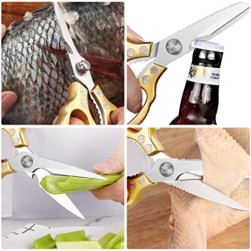 AWinjoy Kitchen Scissors, Heavy Duty Sharp Shears Dishwasher Safe, Kitchen Accessories Cooking Shears for Meat Chicken Fish Poultry Herb Bread (gold) - Image 4