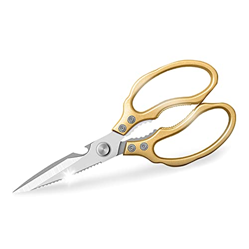 AWinjoy Kitchen Scissors, Heavy Duty Sharp Shears Dishwasher Safe, Kitchen Accessories Cooking Shears for Meat Chicken Fish Poultry Herb Bread (gold) - Image 1