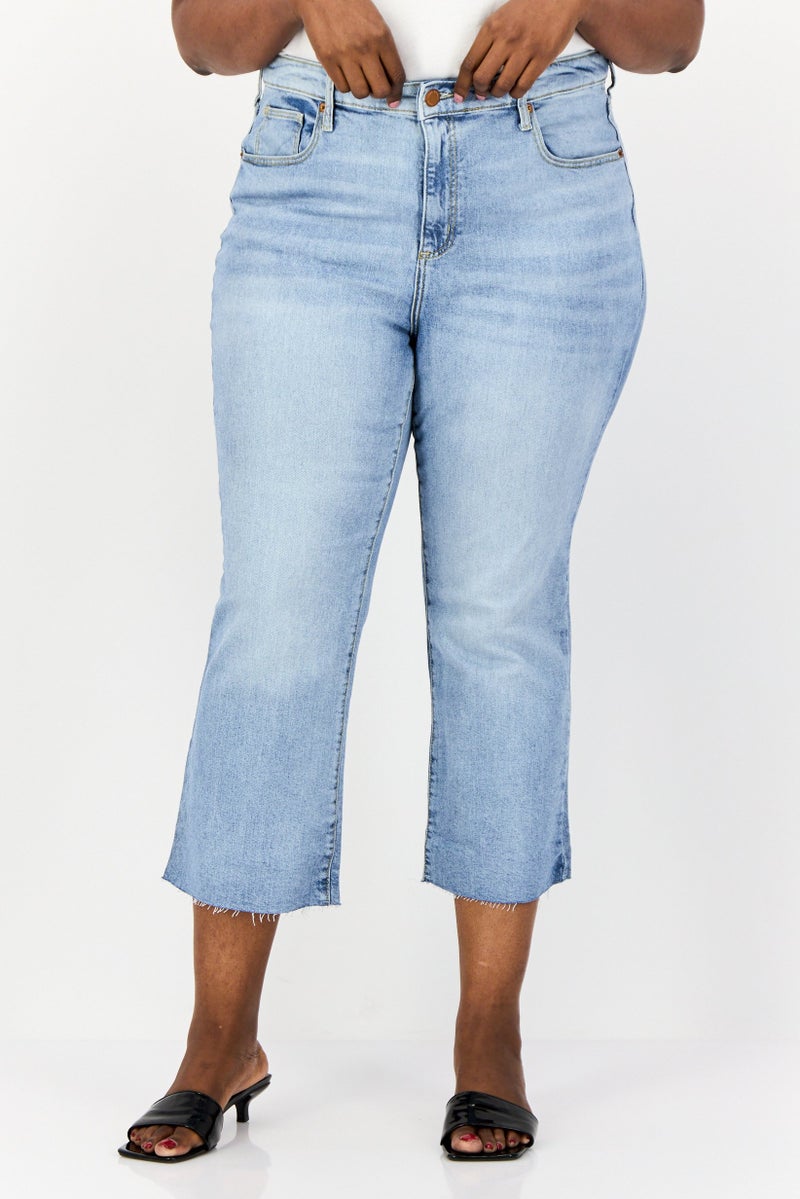 Universal Thread جينز نسائي بلس سايز بقصة عالية وقصيرة، أزرق - Image 1