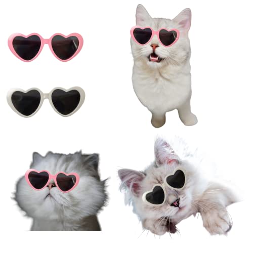 rejopfad Pet Cat Dog Doll Sunglasses, Kitty Funny Props Eyeglasses, Cosplay Photography Props Cute Sunglasses 2PCs Pink and White - Image 1