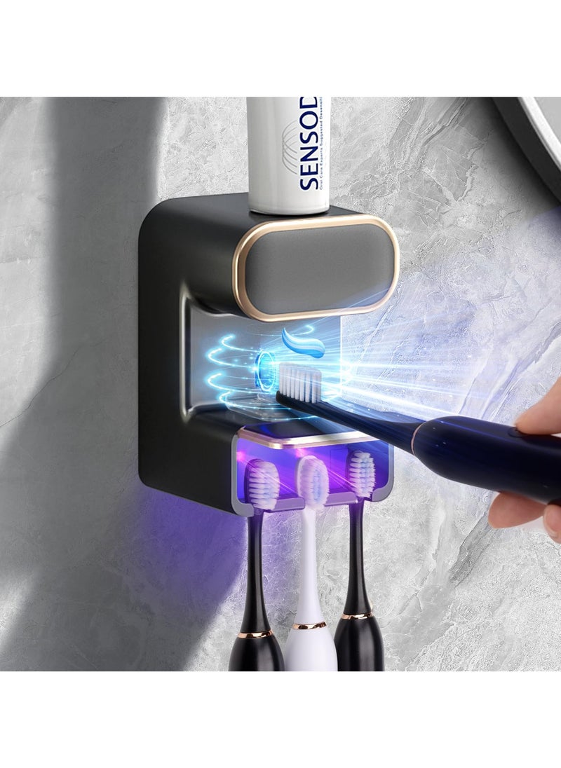 ASIV - Automatic Electric Toothpaste Dispenser, Adult Home Automatic Sensor Toothpaste Dispenser, Toothbrush Sterilizer Holder, Bathroom Wall Mount Toothpaste Pump (Black Gray) - Image 1