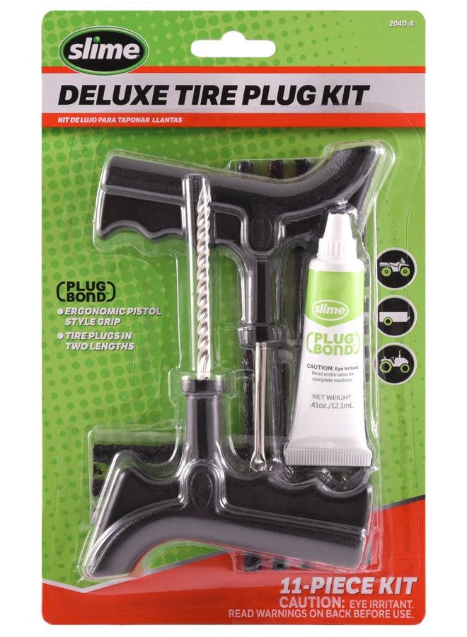 Slime 2040-A Tire Repair Plug Kit, Deluxe, Contains Strings, Tools and Glue, 11 Pieces - Image 1