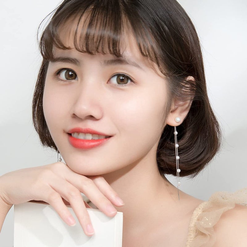 SLUYNZ Solid 925 Sterling Silver Simulated Shell Pearl Dangle Earrings Chain for Women Teen Girls Elegant Long Dangle Earrings Tassel Wedding Dangle Earrings (A-Sterling Silver) - Image 4