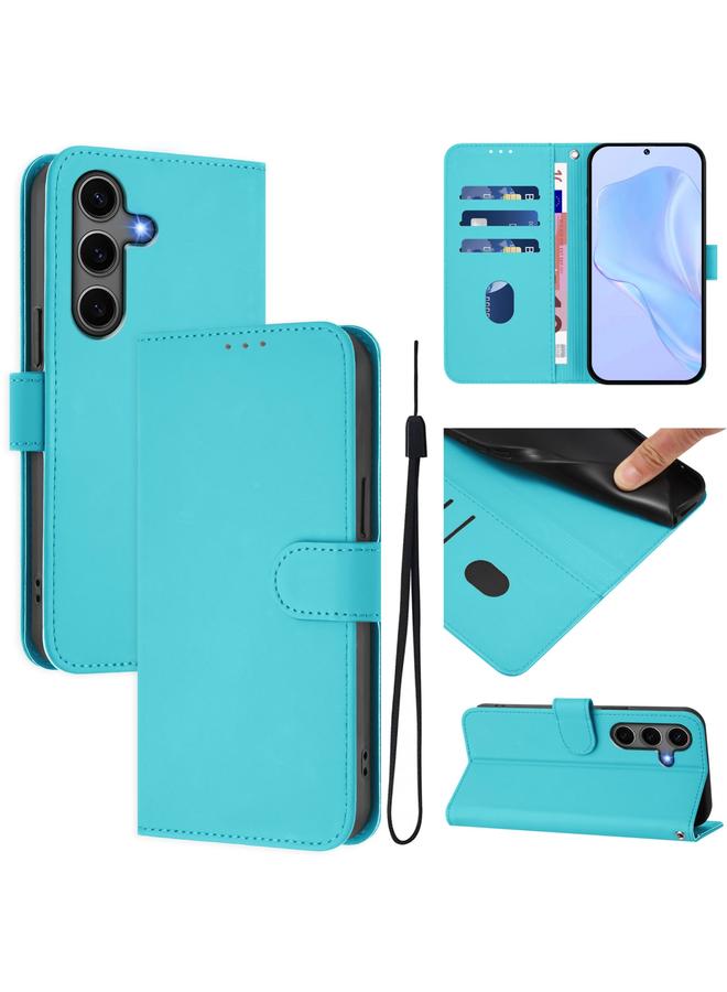 S-TOP Case For Samsung Galaxy S25+ 5G Skin Feel Solid Color Leather Phone Case with Lanyard