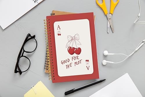 Ecezatik Coquette Red Bow Cherry Notebook Journal, Preppy Aesthetic Journal Notebook for Note Taking Work, Girly Notebook, Preppy Gifts For Women, Red Office Supplies, Spiral Notebook 5.5x8.3inch - Image 2