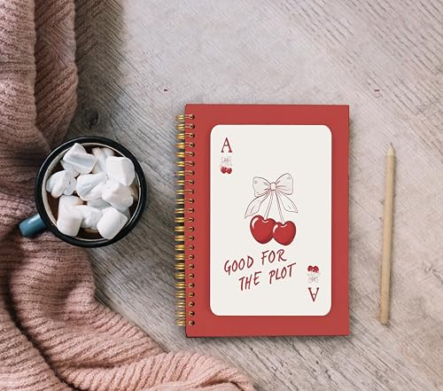 Ecezatik Coquette Red Bow Cherry Notebook Journal, Preppy Aesthetic Journal Notebook for Note Taking Work, Girly Notebook, Preppy Gifts For Women, Red Office Supplies, Spiral Notebook 5.5x8.3inch - Image 4