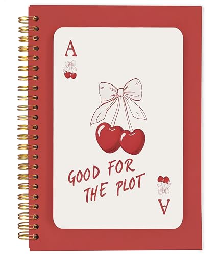 Ecezatik Coquette Red Bow Cherry Notebook Journal, Preppy Aesthetic Journal Notebook for Note Taking Work, Girly Notebook, Preppy Gifts For Women, Red Office Supplies, Spiral Notebook 5.5x8.3inch - Image 1