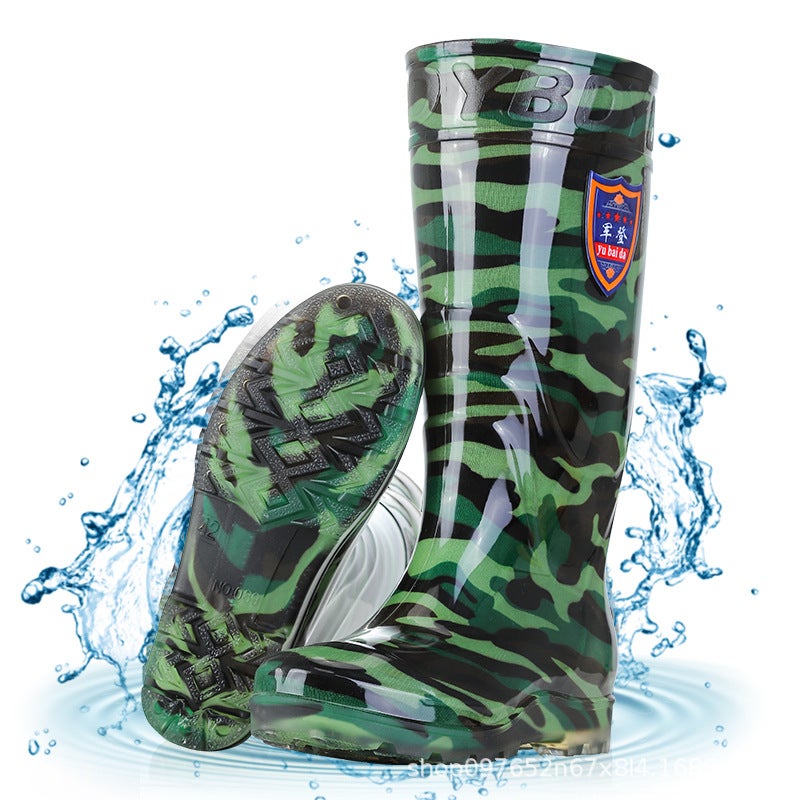 Factory Camouflage Rain Boots High Mid-Calf Unisex Labor Protection Construction Site Rubber Shoes Kitchen Non-Slip Wear-Resistant Short Water Shoes - Image 4