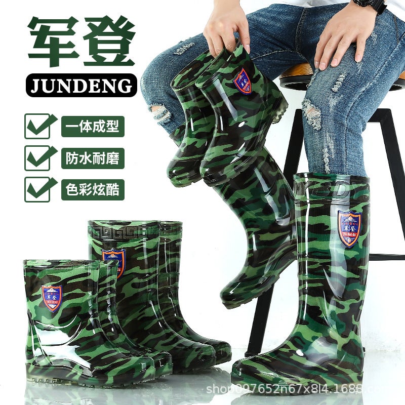 Factory Camouflage Rain Boots High Mid-Calf Unisex Labor Protection Construction Site Rubber Shoes Kitchen Non-Slip Wear-Resistant Short Water Shoes - Image 3