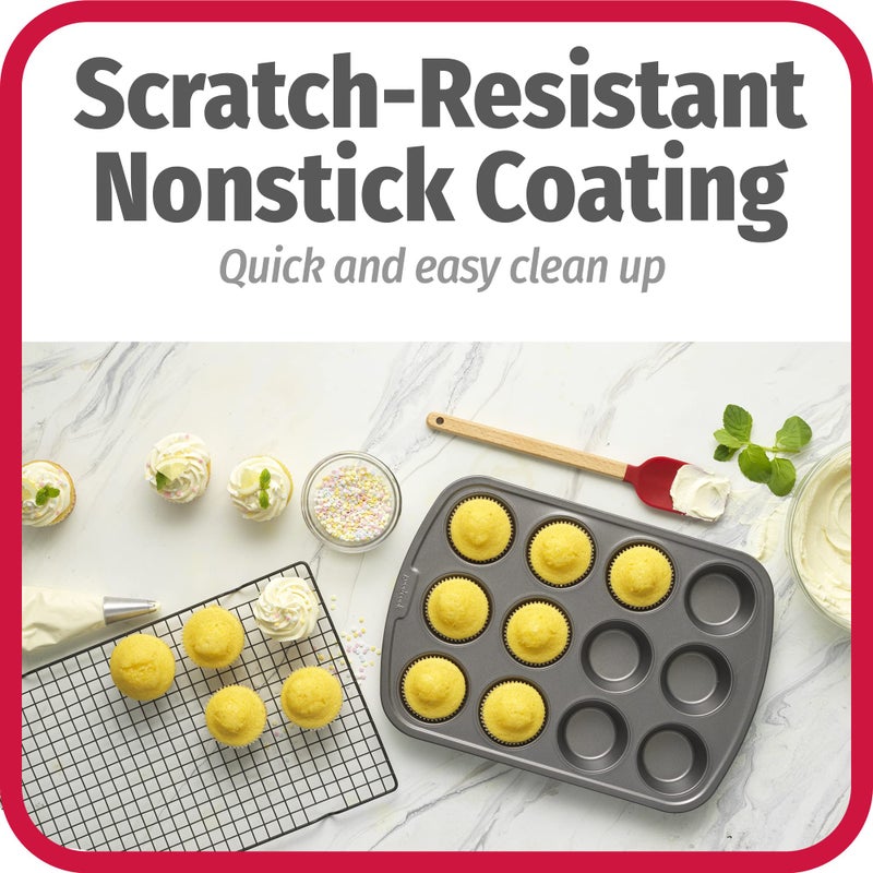 مجموعة قوالب مافن من الفولاذ المقاوم للالتصاق من جودكوك، 12 كوب، رمادي، قطعتين (42042) - Image 4