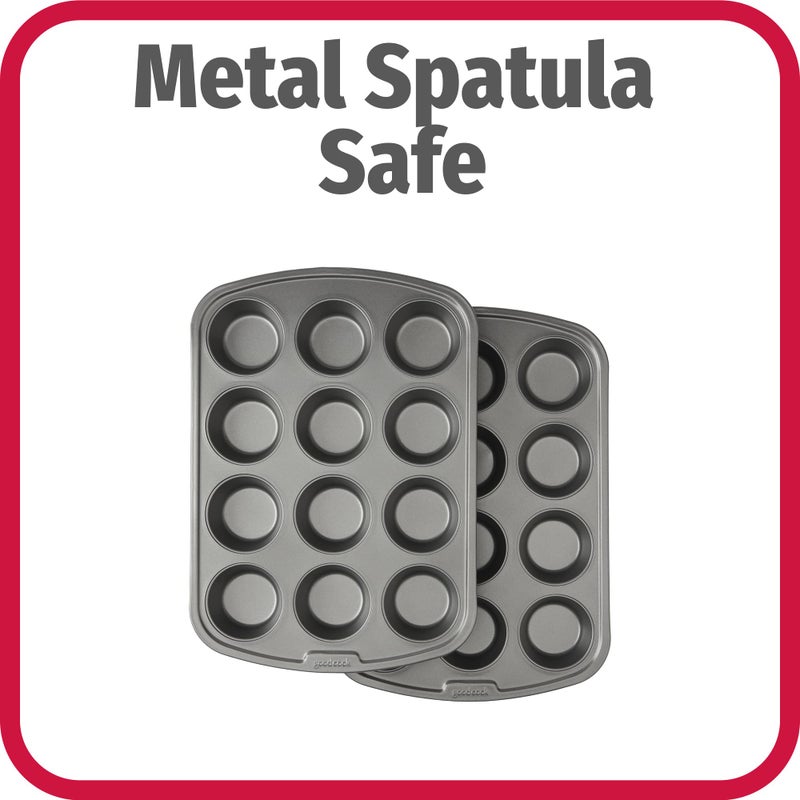 مجموعة قوالب مافن من الفولاذ المقاوم للالتصاق من جودكوك، 12 كوب، رمادي، قطعتين (42042) - Image 5