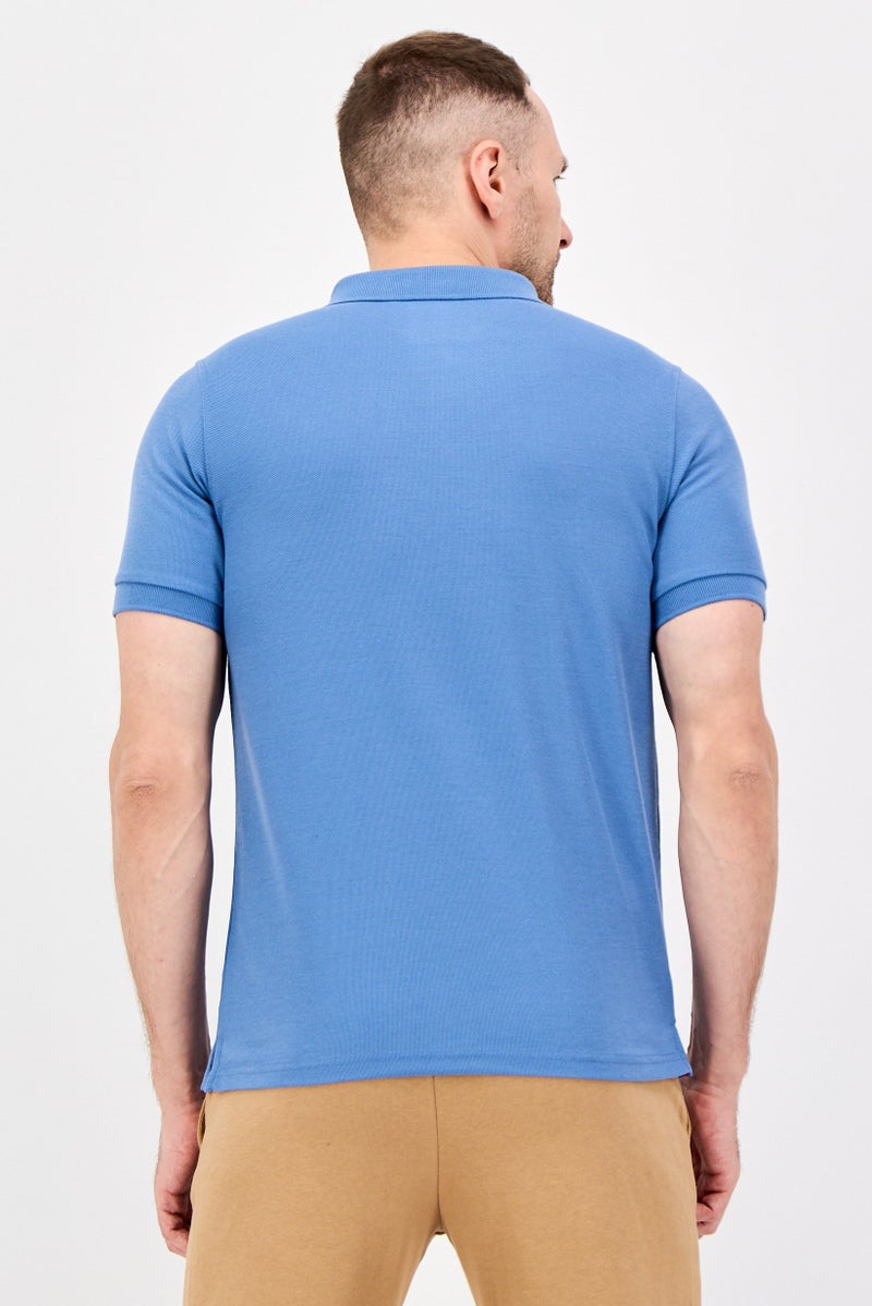 Reebok Men Sportswear Fit Short Sleeve Outdoor Polo Shirt, Blue - Image 3