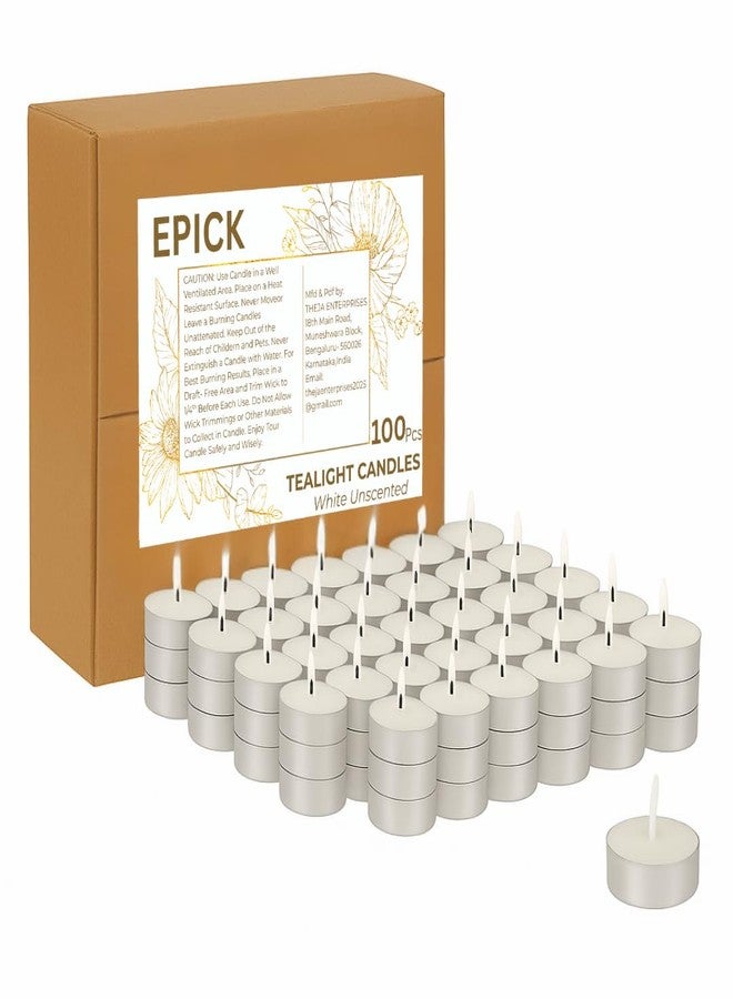 EPICK Premium Tealight Candles - Clean Burn, 4hr Long-Lasting | Pure Paraffin Wax, Unscented | Perfect for Ambiance, Table Centerpieces, Spa, Parties & Decoration - (Pack of 100, White) - Image 1