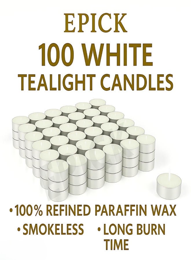 EPICK Premium Tealight Candles - Clean Burn, 4hr Long-Lasting | Pure Paraffin Wax, Unscented | Perfect for Ambiance, Table Centerpieces, Spa, Parties & Decoration - (Pack of 100, White) - Image 2