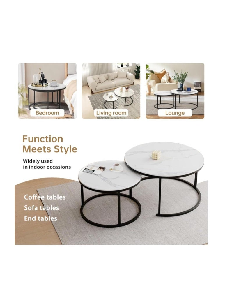 ZUCNG Nesting Tables Removable Set of 2 End Table, Round Coffee Tables with Gold Metal Frame Legs and Marble White Top for Living Room, Bedroom, Office, Balcony, Apartment - Image 5