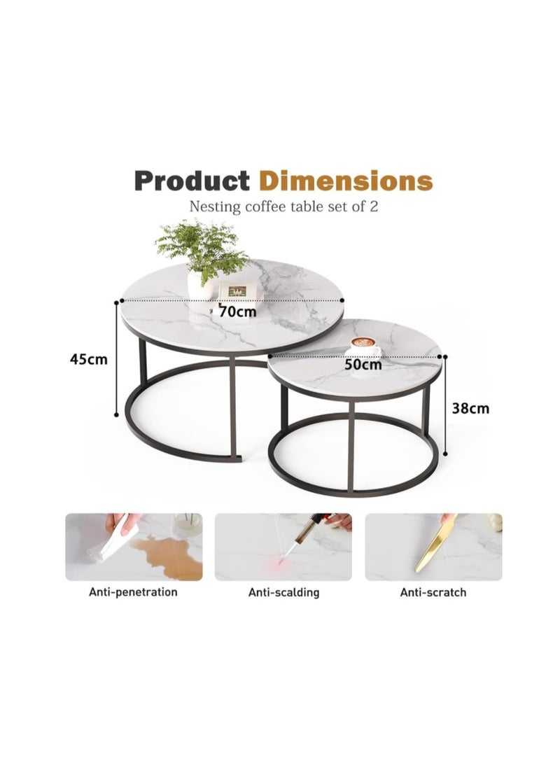 ZUCNG Nesting Tables Removable Set of 2 End Table, Round Coffee Tables with Gold Metal Frame Legs and Marble White Top for Living Room, Bedroom, Office, Balcony, Apartment - Image 2