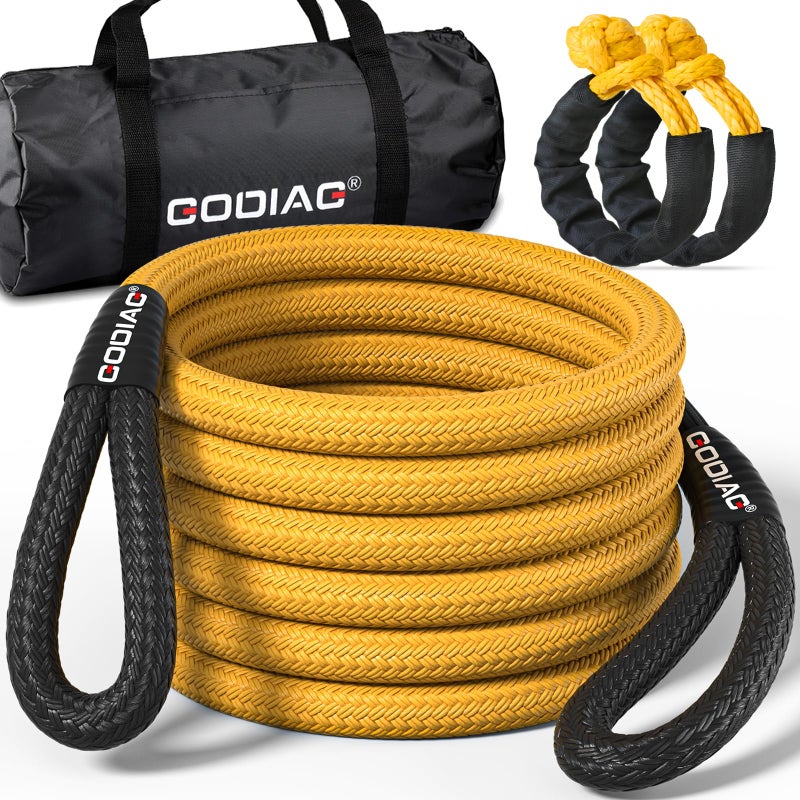GODIAG 1"Ã—20ft Kinetic Recovery Rope (33000lbs) Heavy Duty Energy Tow Rope with 2 Soft Shackles, Offroad Power Stretch Snatch Rope for Truck Jeep Car ATV UTV Tractor - Image 1