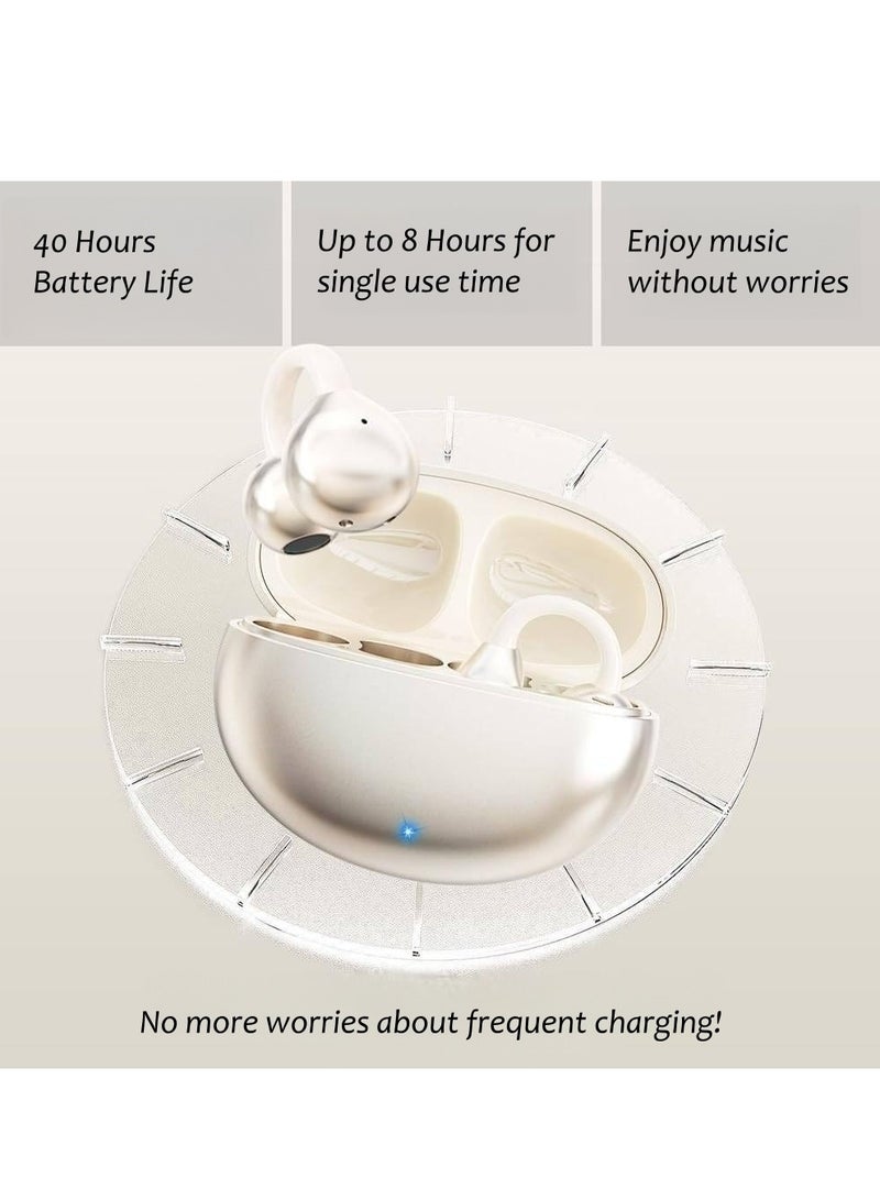 MOTMOOK Open Ear Ring True Open Ear Headphones, Lightweight Comfort Open Ear Clip Wireless Earbuds, Bluetooth 5.4 Headphones with Design Fit Sports Running Beige  - Image 2