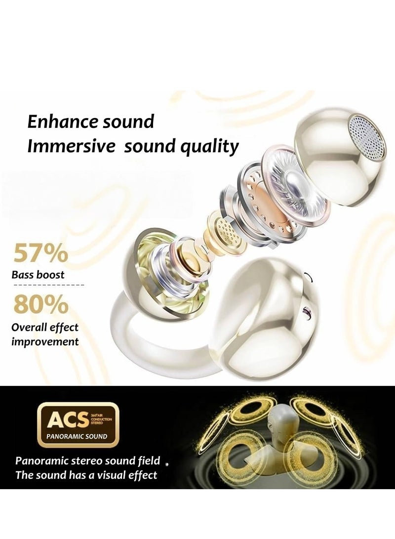 MOTMOOK Open Ear Ring True Open Ear Headphones, Lightweight Comfort Open Ear Clip Wireless Earbuds, Bluetooth 5.4 Headphones with Design Fit Sports Running Beige  - Image 3