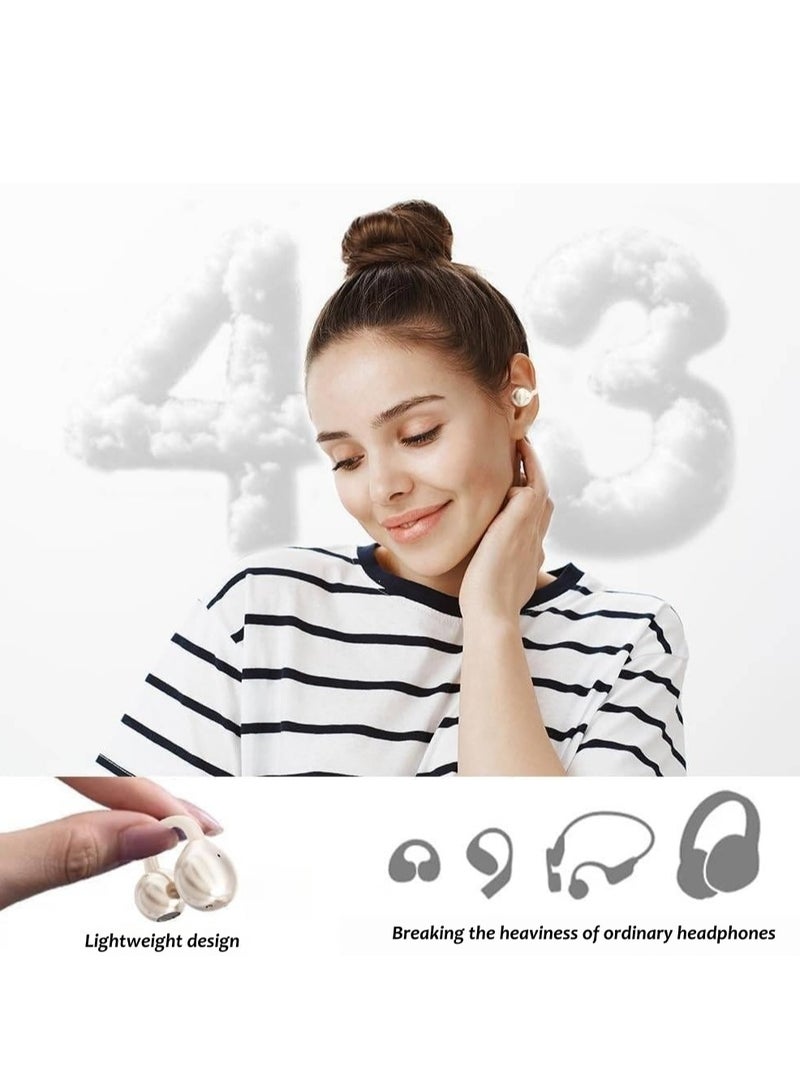 MOTMOOK Open Ear Ring True Open Ear Headphones, Lightweight Comfort Open Ear Clip Wireless Earbuds, Bluetooth 5.4 Headphones with Design Fit Sports Running Beige  - Image 4