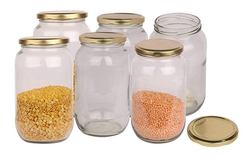 KAHAAN 1000 ml Wide Mouth Mason Jar Glass Jars with Silver Metal Airtight Lids for Meal Prep Food Storage Canning Drinking Overnight Oats Jelly Dry Food Spices Pack Of 6 - Image 4
