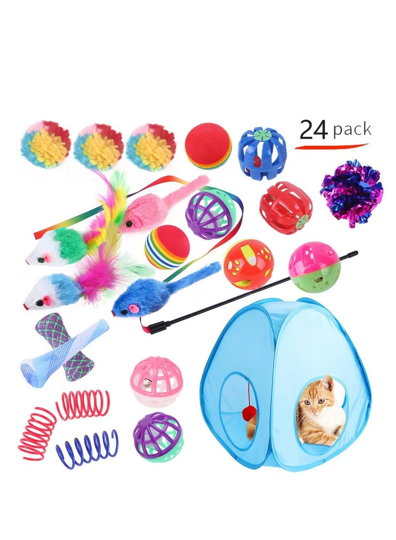 xppier طقم ألعاب قطط متعدد الألوان مكون من 24 قطعة، ألعاب تفاعلية للحيوانات الأليفة