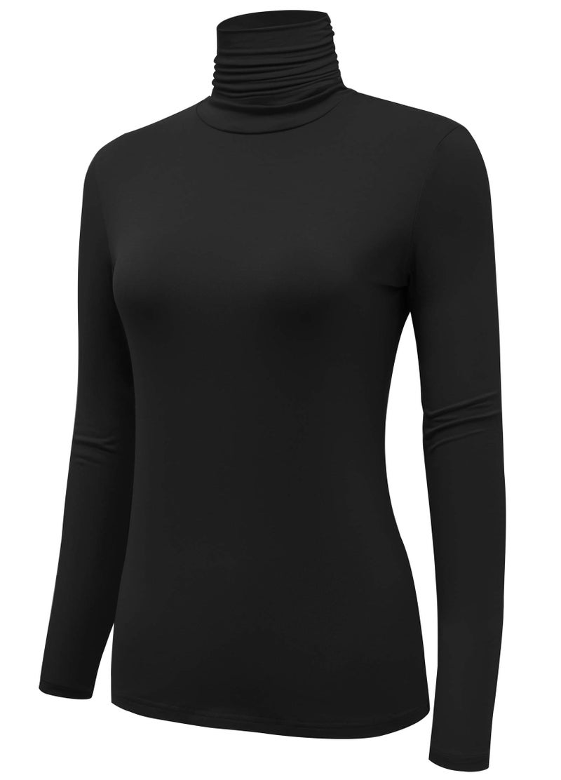 AUHEGN Women's Long Sleeve Turtleneck Top Basic Stretchy Fitting Pullover Lightweight Slim Shirt Black Small - Image 2