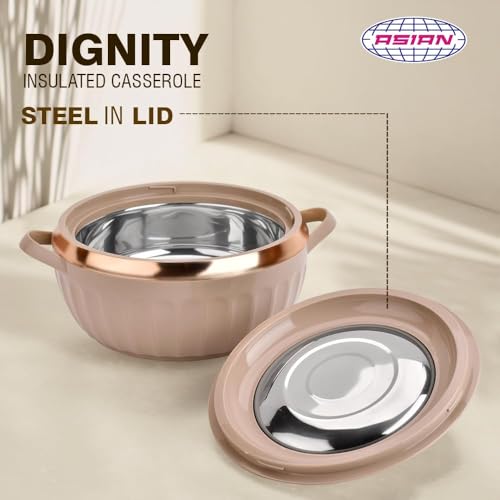 Asian Plastowares Dignity Casserole 2500ml | Premium Insulated Hotpot with Inner Steel Lid | Elegant Diwali Gift Set | Festive Dinnerware Gift Box | Brown - Image 5
