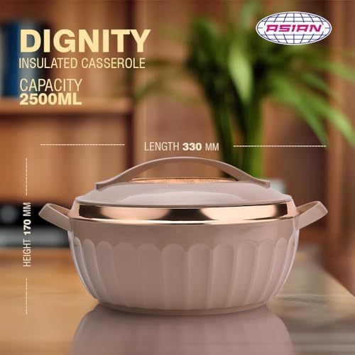Asian Plastowares Dignity Casserole 2500ml | Premium Insulated Hotpot with Inner Steel Lid | Elegant Diwali Gift Set | Festive Dinnerware Gift Box | Brown - Image 4