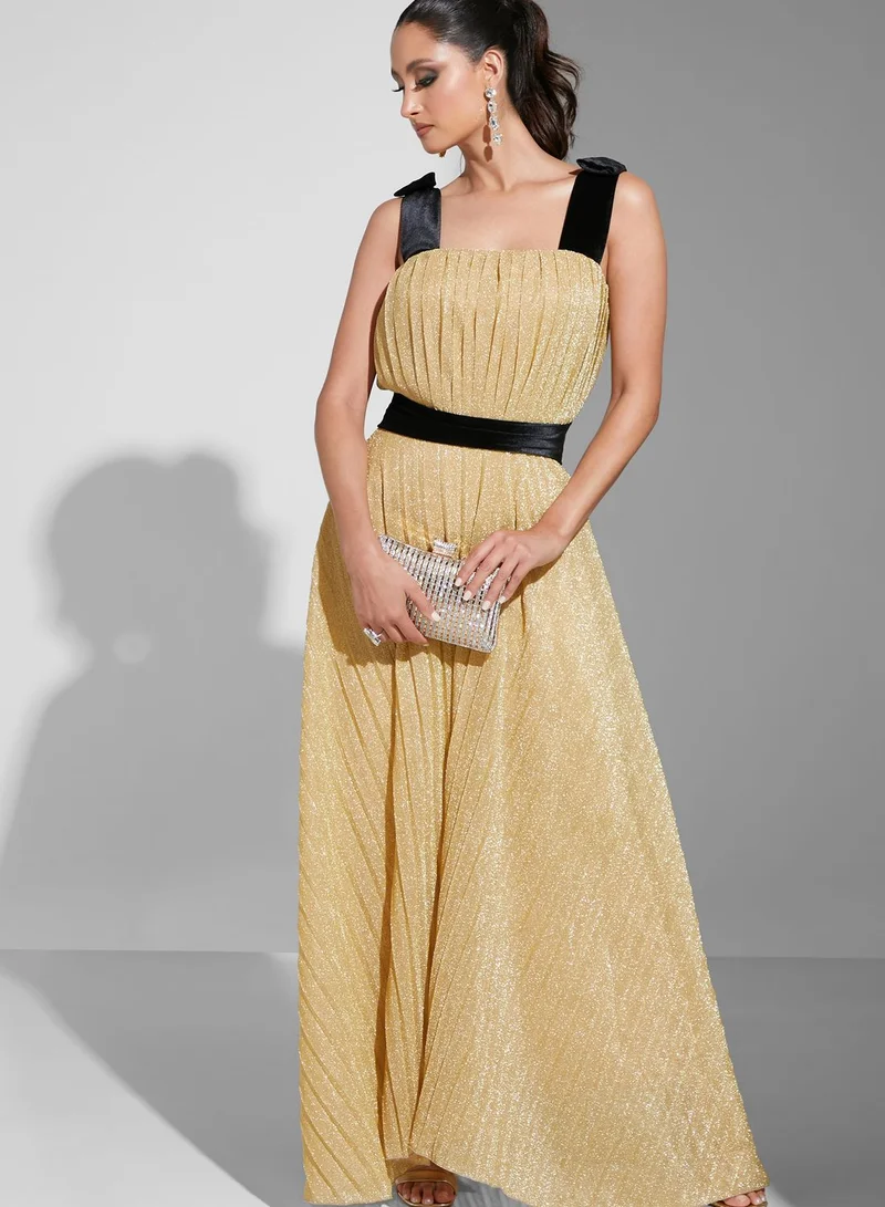 Namshi X Hadia Ghaleb Hadia Ghaleb Shimmer Pleated Strap Dress