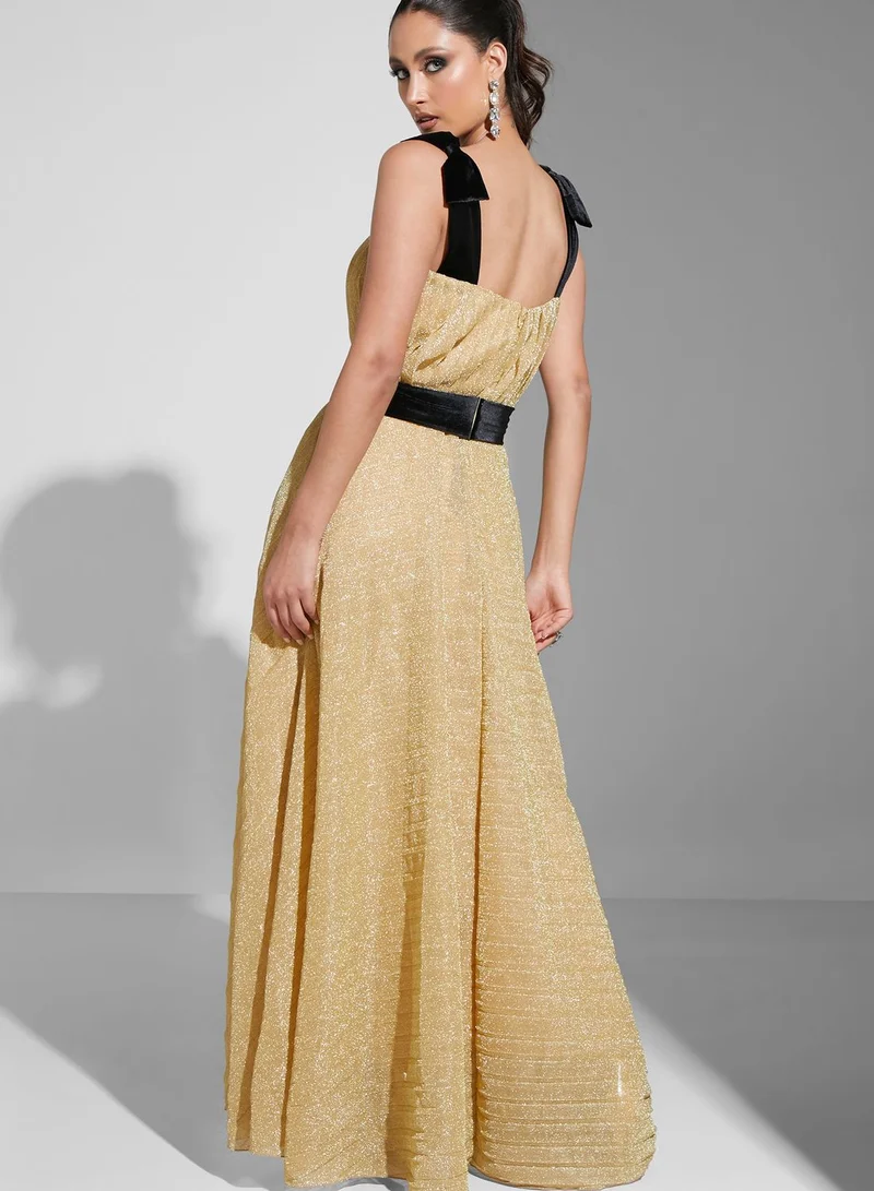 Namshi X Hadia Ghaleb Hadia Ghaleb Shimmer Pleated Strap Dress