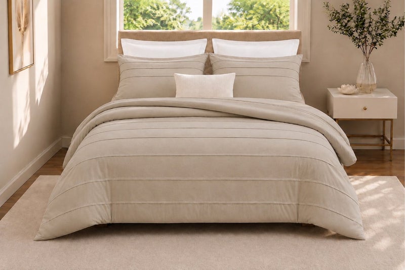 HOMETOPIA King Size 6 Piece Bedding Set Ultra Soft Lightweight Washed Fabric Pleated Design Breathable Cooling Comforter Set for AC Room - Image 1